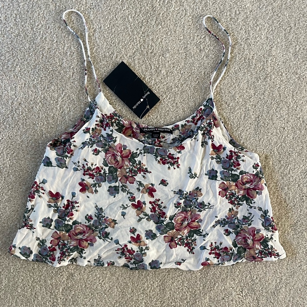 Brandy Melville Floral Print Cropped Tank Top